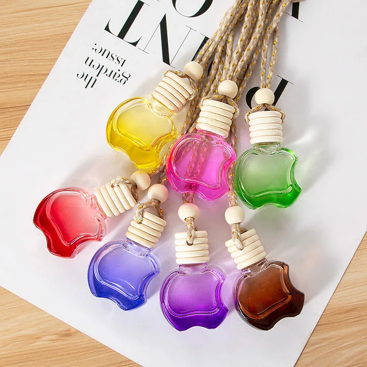 Premium 10ml Empty Car Parfum Hanging Bottle Gradient Color Apple Shape Car  Aromatherapy Diffuser Glass Bottle with Wooden Lids