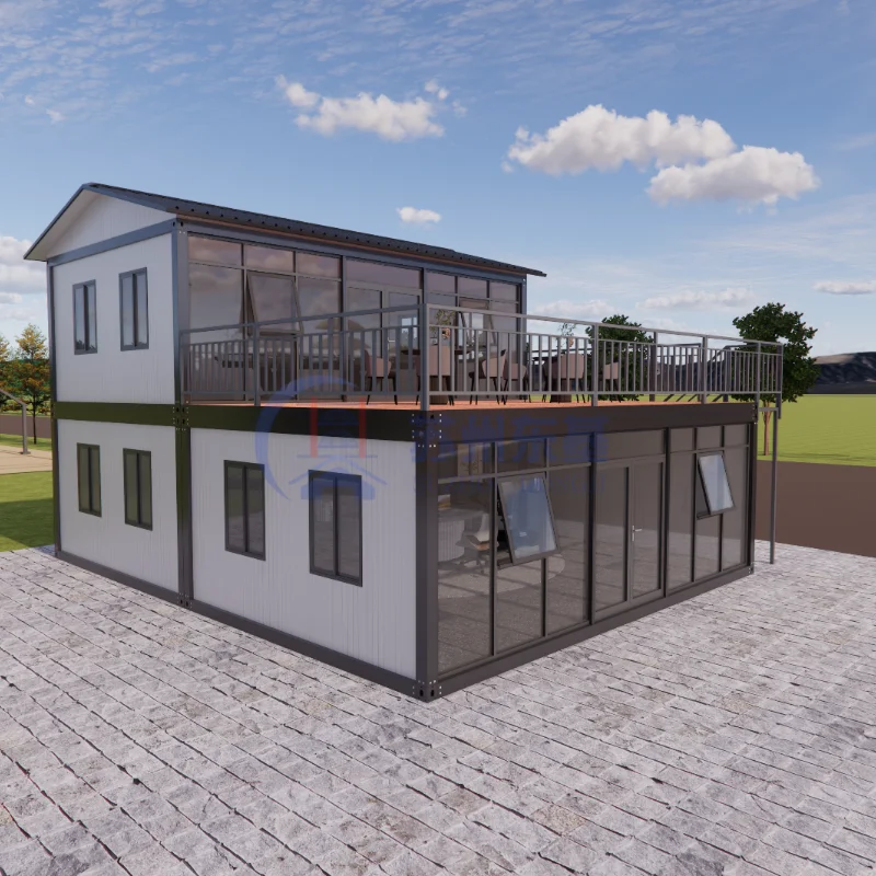 Khung thép Q235 với tấm sandwich, nhà tiền chế hiện đại sang trọng, biệt thự mô-đun lớn tùy chỉnh, nhà container dùng để ở