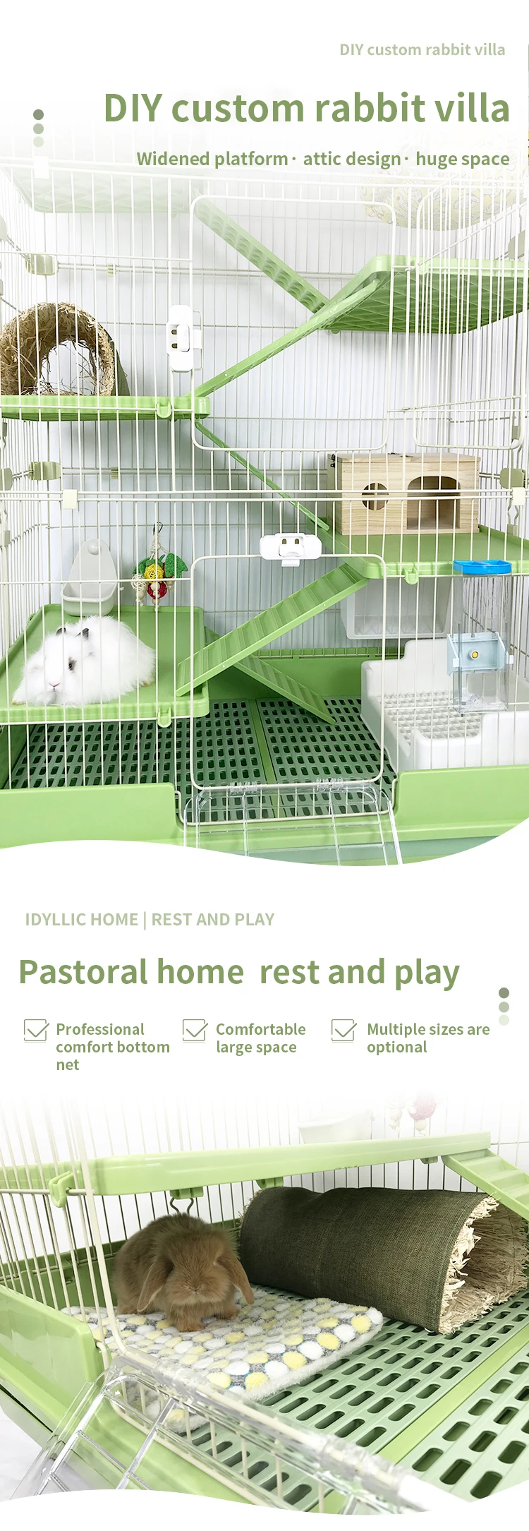 Luxury Large Rabbit Cage Antispray Urine Drawer Rabbit Guinea Pig