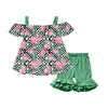 Pink Rose Geometric Green Strap Short Set