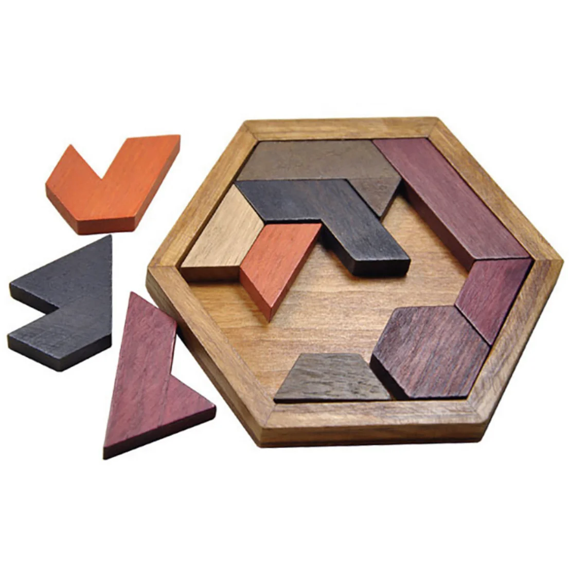 Wooden Puzzles Brain Teasers Toy Colorful Hexagon Graphical Early Educational IQ Game Montessori Toys STEM Gift for Kids Geometric Manipulative Shape Puzzle 