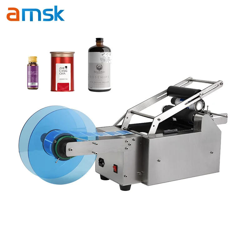 MT-50 Manual Bottle Labeler for Plastic Glass Bottle Adhesive Sticker Handle Semi-automatic Round Bottle Labeling Machine