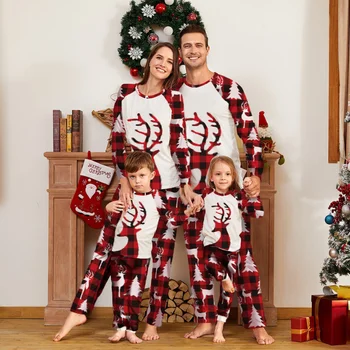 2022 cute reindeer christmas pj family matching color, designer christmas santa pajamas women home sleepwear