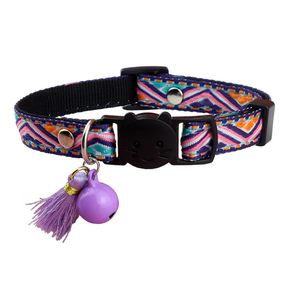Breakaway Cat Collar with Bell and Bow Tie Tribal Pattern Geometric Adjustable Safety Kitty Kitten Collars Tassel Pet Supplies