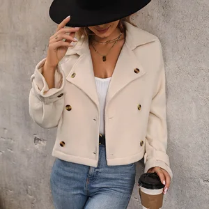 Simple Button Jacket Commuting Casual Solid Autumn Fleece Short Coat Fashion Women's Coats