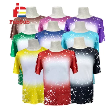 Fabsub Popular Selling Faux Bleach Own Design T-shirt 190gsm Polyester Short Sleeve T Shirt for Custom Print