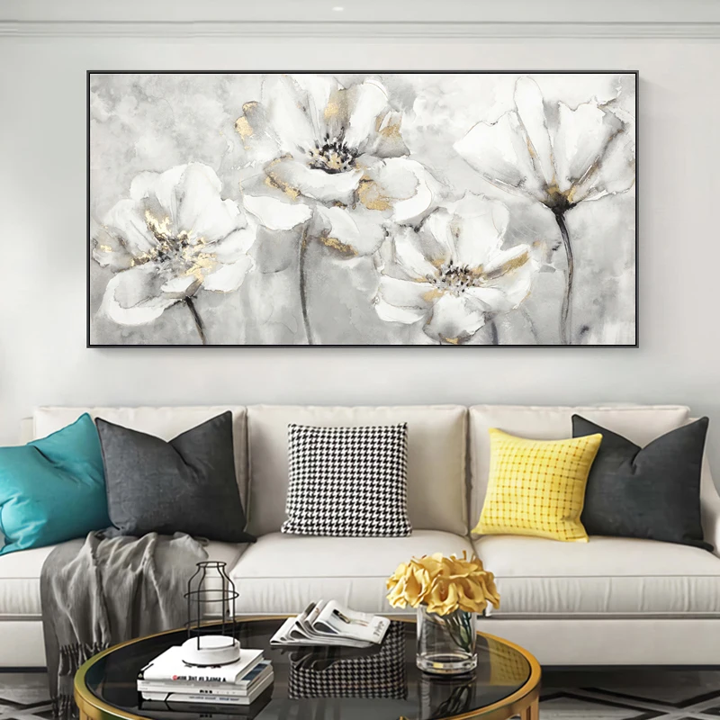 Modern White Flowers Abstract Canvas Painting Wall Art Posters And ...