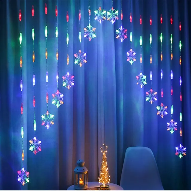 LED Christmas Curtain String Light Hanging Inverted V Snowflake Star Lamp Lantern Christmas Home Decoration Ornament Party