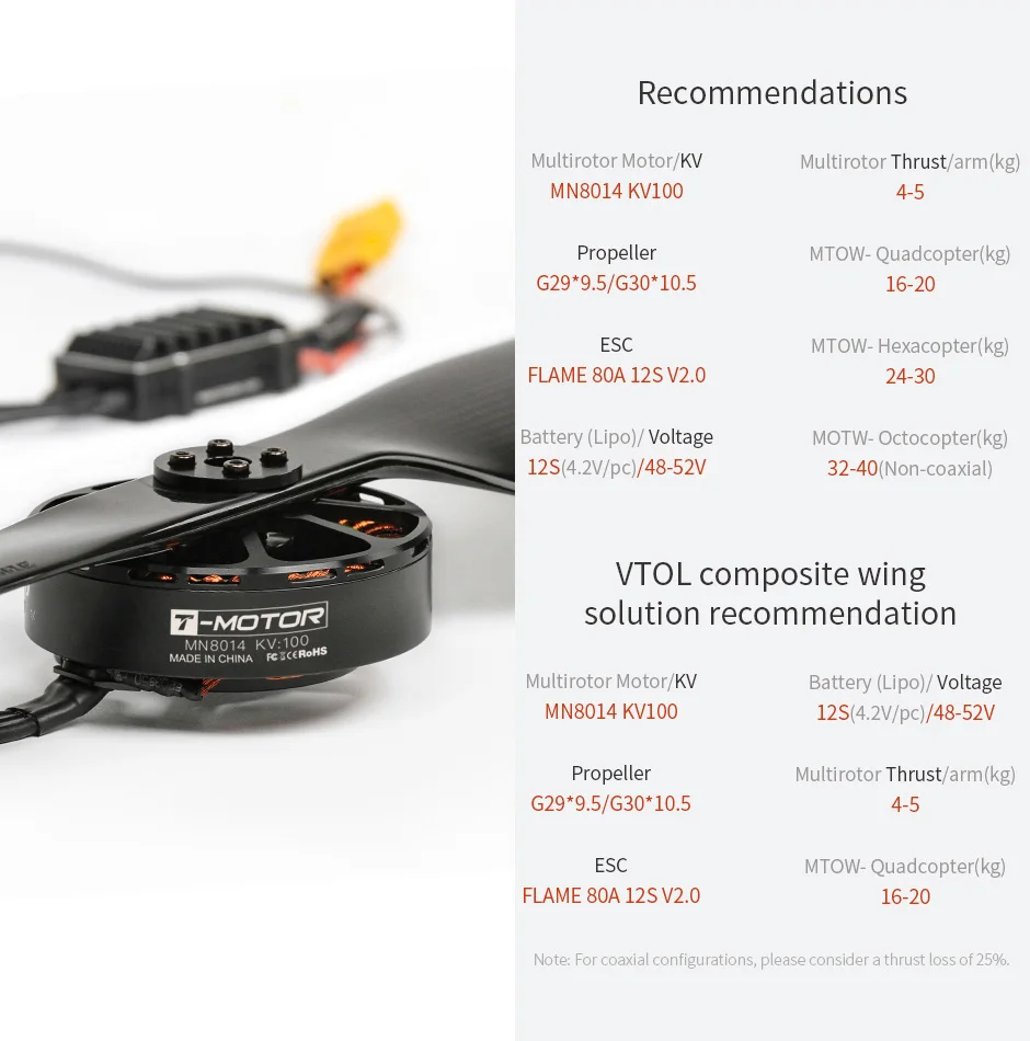 T-MOTOR Antigravity MN8014 fast speed powerful electric UAV motor electric brushless DC bldc drone motor