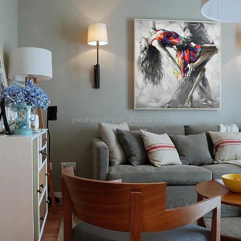 Home Decor Stretched Frame Ready to Hang 100%  Hand Painted Wall Art People Canvas Luxury Abstract Dance Couple Women  Painting