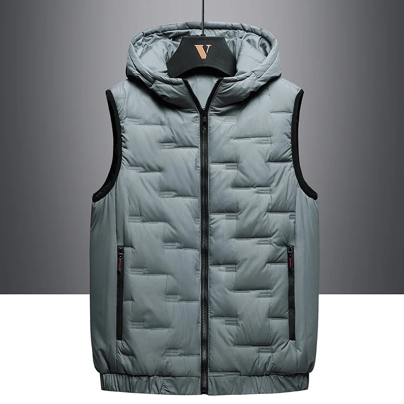 Men winter Stand Collar Zipper Pocket Shiny outdoor warm Jacket Quilted Puffer Hooded Waistcoat Men's Vest_voghion.com