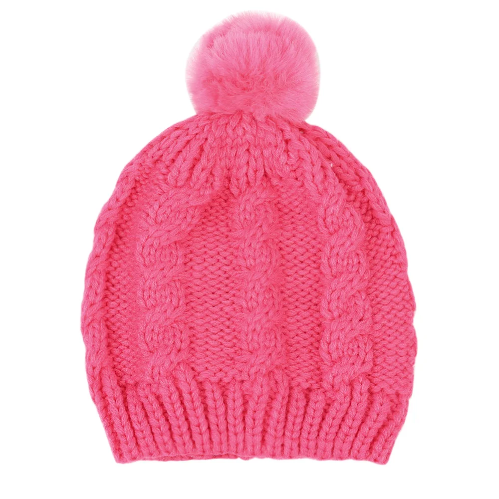 Kids wool ball pullover hat autumn and winter infant warm solid color knitted hat 5 colors
