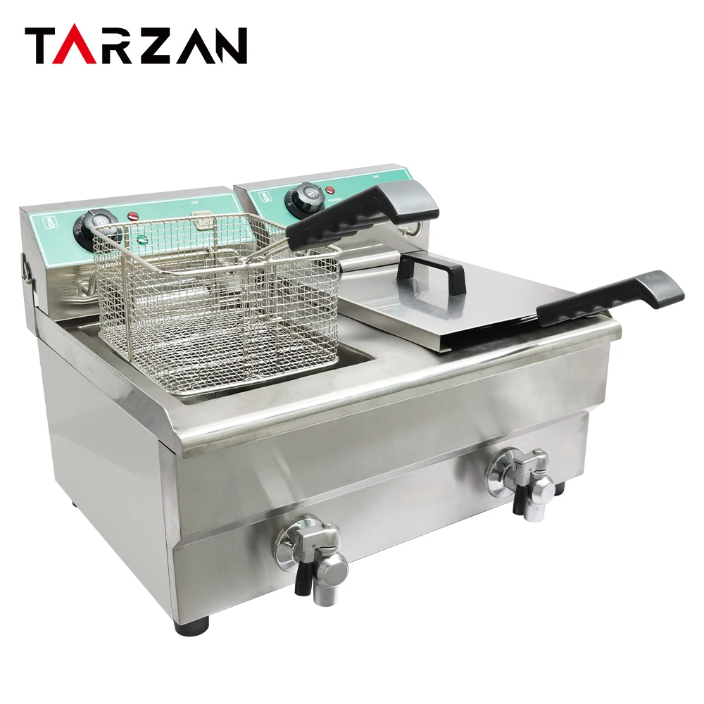 Double Tanks Stainless Steel  Deep Fryer with oil valve Commercial Chicken Chips Deep Fryer factory