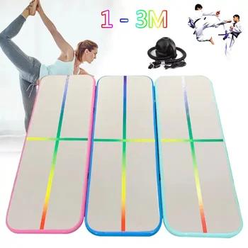 Durable 1x0.6x0.1m Air Tracks Inflatable Gymnastics Mat Tumbling Gym Mat With Colorful Line Indoor Yoga Floor For Training Use