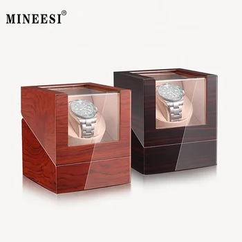 MINEESI Custom Logo High Gloss OEM ODM Wood Watch Luxury Winder Case Custom Rotating Single Automatic Watch Winder Box