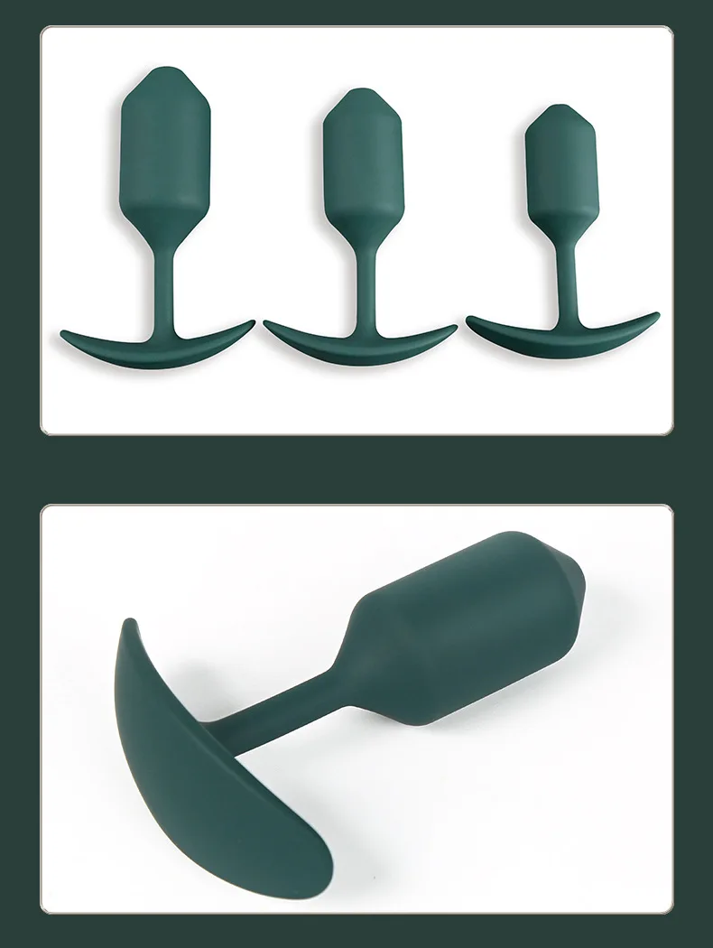 Product display of three silicone anal plugs