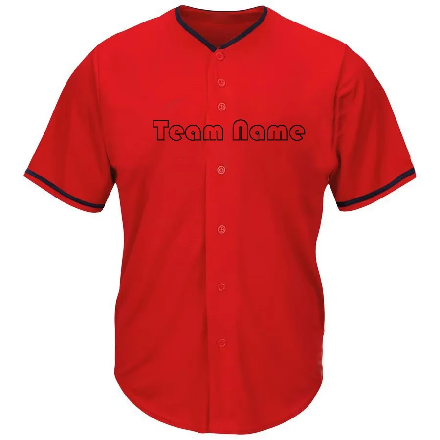 Sublimated Printed Blue With Red Baseball Jerseys Button Down Vintage Softball Jerseys Wholesale Full Button Softball Shirts