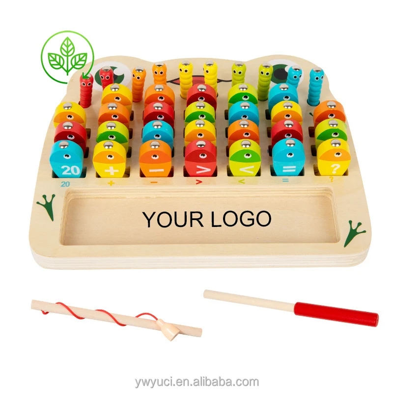 YUCI Custom Own LOGO Brand Unisex Alphabet Fishing Bug Catching Game Wood Educational Toys