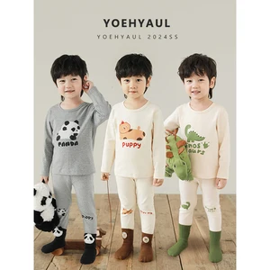 YOEHYAUL N5602 95% Cotton 5% Spandex Cartoon Winter Pajamas for Kids Fleece Thick Kids Sleepwear Pajamas Set Boys Sleepwear