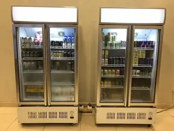 ブラックホワイト商用ガラス2ガラスドア垂直チラー冷蔵庫