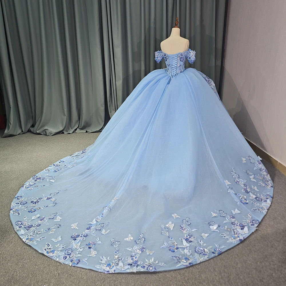 Blue Sweet 16 Birthday Party Dress - Maxi Off The Shoulder Ball Gown Blue Sweet 16 Birthday Party Dress - Maxi Off The Shoulder Ball Gown