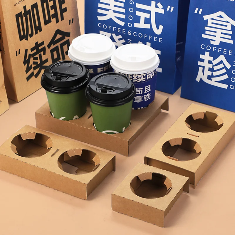 8 12 16oz Disposable Takeaway 2 4 Cup Paper Holders Corrugated Kraft Paper Coffee Cup Tray Holder With Paper Bag supplier