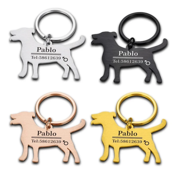 Customized Message logo ID Text Engraved Pet Tag Jewelry Stainless Steel Custom Blank Dog Shaped Pendant Keychain Wholesale