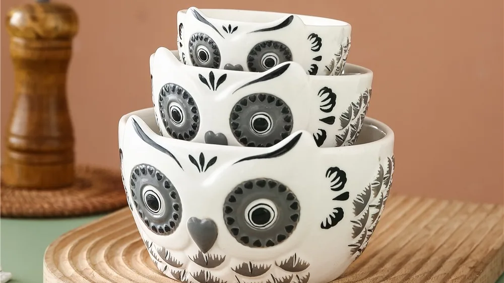 750ml 380ml 160ml Black White Handpainted Owl Shaped Cartoon Crockey