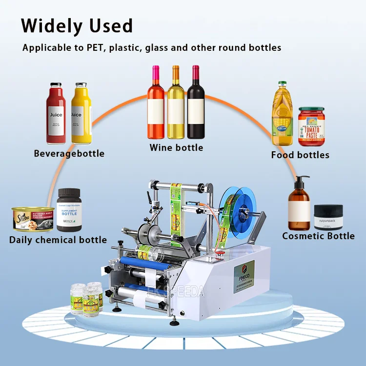 FK603 Small Desktop Semi Automatic 1 oz 15ml 10ml Spirits Wine Tin Cans Jar Round Bottles Sticker Labeling Applicator Machine