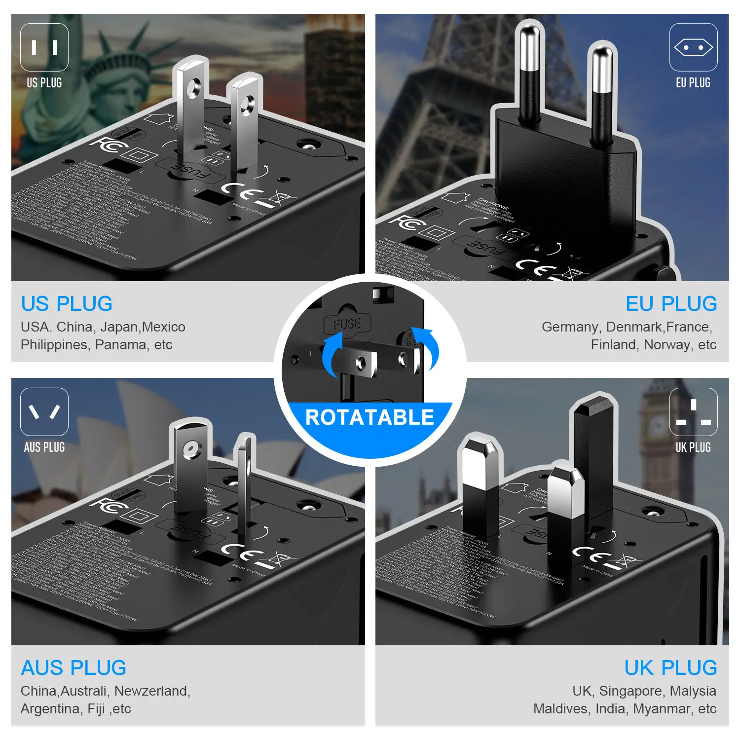 35w畅销书快速充电器通用旅行适配器电气多插座旅行插头适配器国际插头