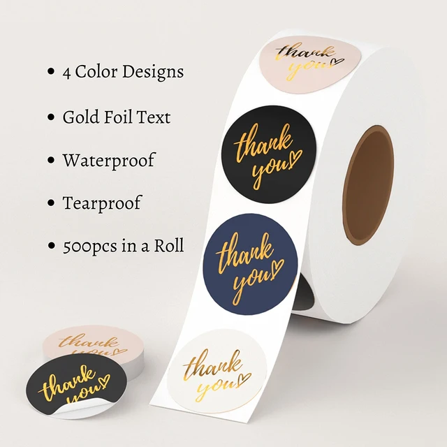 Hot Sale Custom Logo Printed Roll Blue Adhesive Paper Gold Stamping Round Thank You Seal Label Stickers for Packaging