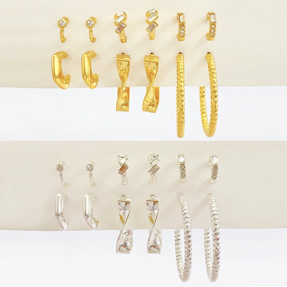 product hot sale customized crystal diamond twist drop hoop earring set vintage gold plated alloy for women wholesale jewelry-5