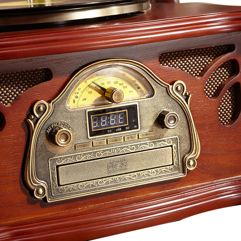 Vintage Wooden Retro Phonograph Player for Home Audio & Music