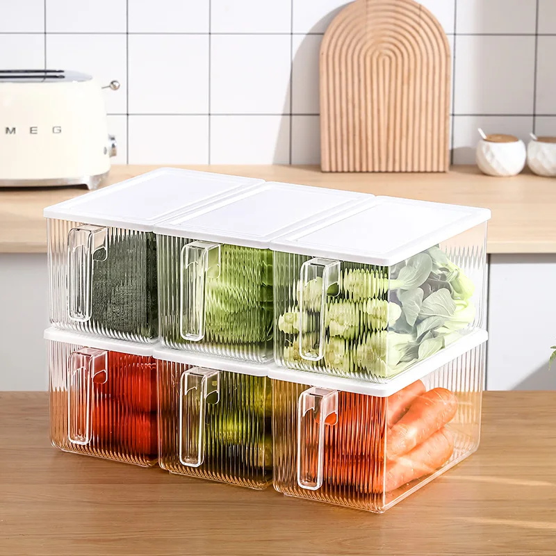 Hot Sale Kitchen Refrigerator Storage Box Pet Plastic Transparent Square Food Fruit Vegetables Fresh-keeping Box