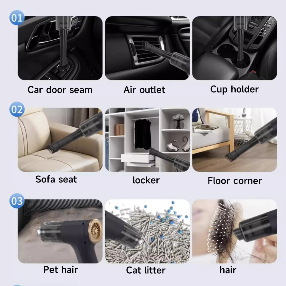 Wireless Portable Handheld Car Vacuum Cleaner 5000Pa Suction 60W Power 1800mAh Battery Wet/Dry Cleaning Home & Car Use - view 5