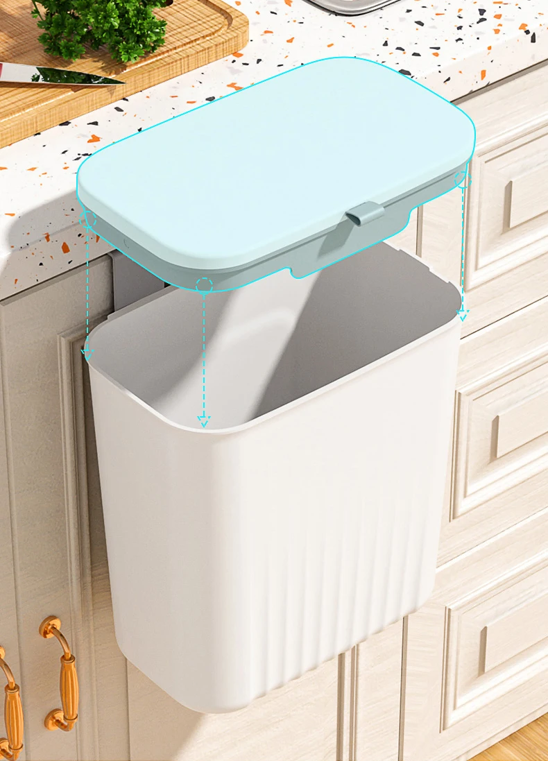 Multifunctional Plastic Trash Bin With Lid Wall Mounted Hanging Garbage