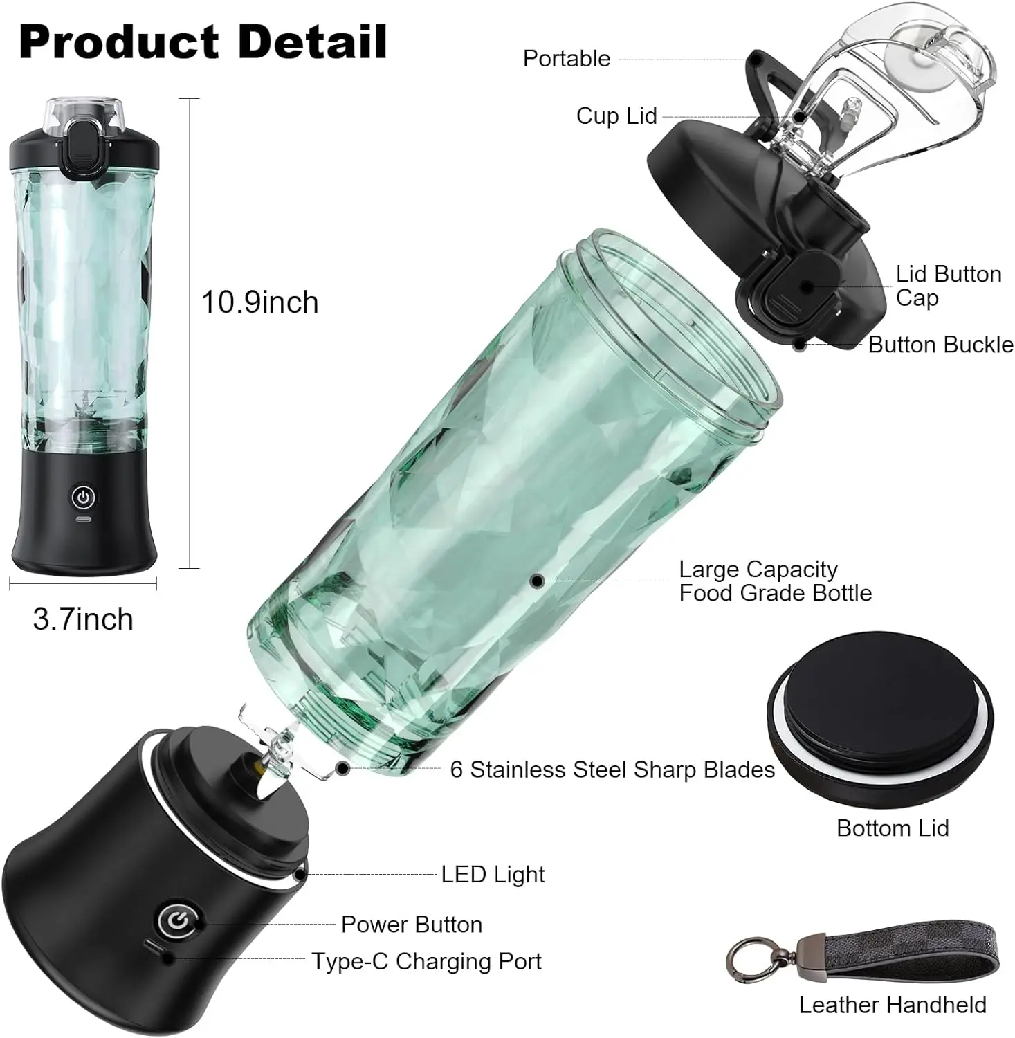 High Powered Portable Blender 600ml Small Mini Shaker