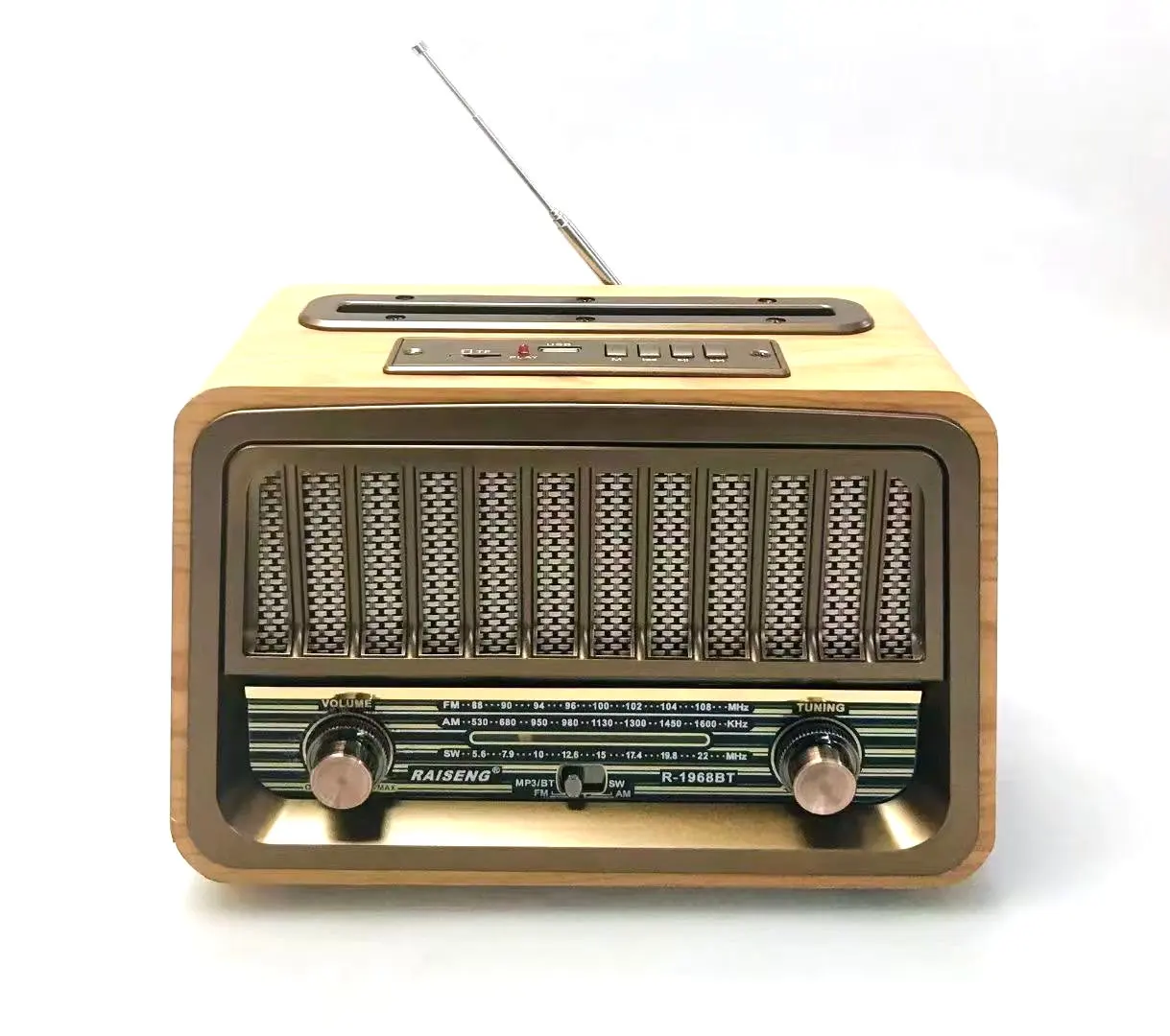 レトロ Communication Receiver ソリッドステートラジオ RAISENG Retro Radio - AM/FM/SW with USB TF Slot BT Speaker