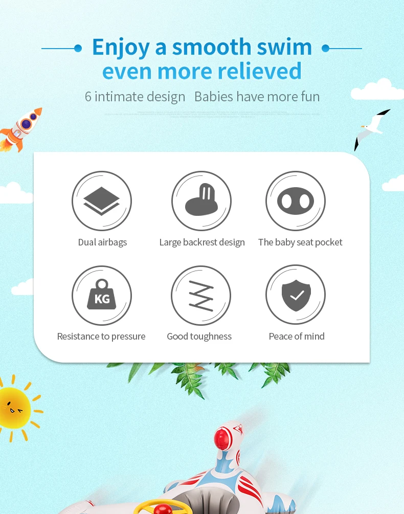 New 0.3mm Pvc 1 to 4 Years Old Kids Inflatable Airplane Swimming Seat Floating Children Water Toy Steering Baby Swim Ring