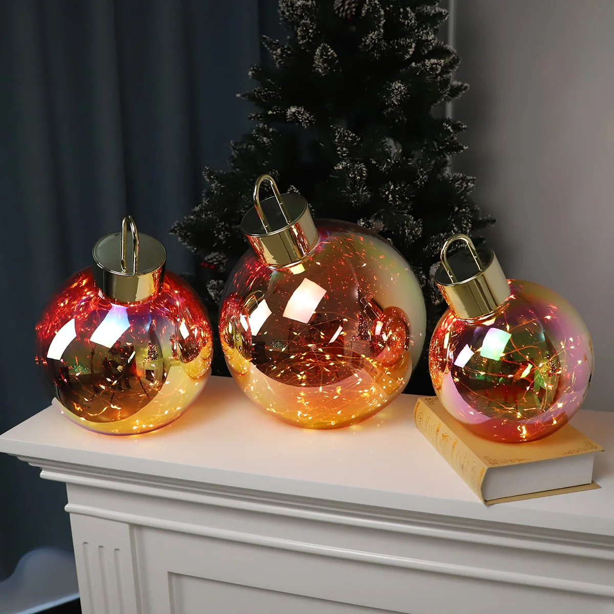 wholesale western make homemade christmas large glass decorations balls lighted ornaments with lights inside