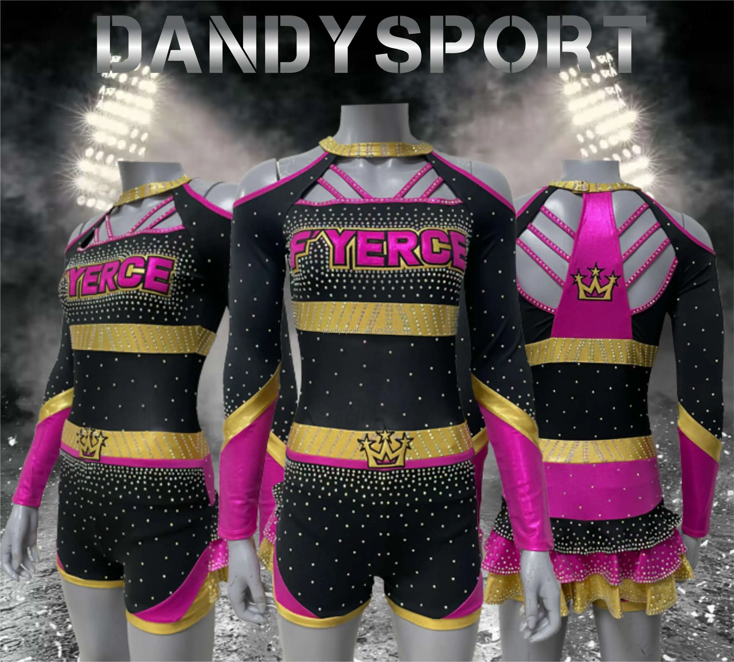 New Designs Custom Sublimated Cheerleading Uniform Long Sleeve Plus