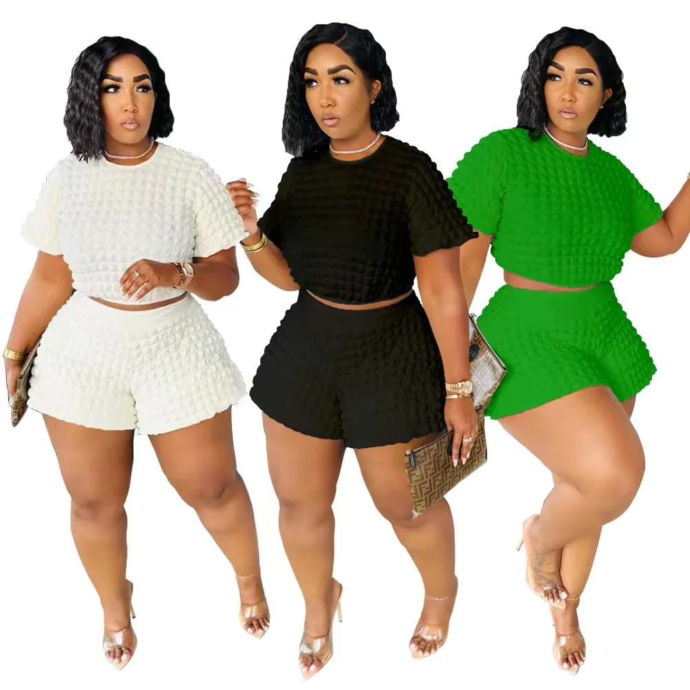 Plus Size Solid Pullover Top and Shorts Set