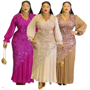 Fashion Luxury Gowns for Women Evening Dresses Heavily Embeddished V-neck Long Sleeve Slim Party Dresses Women African Dresses