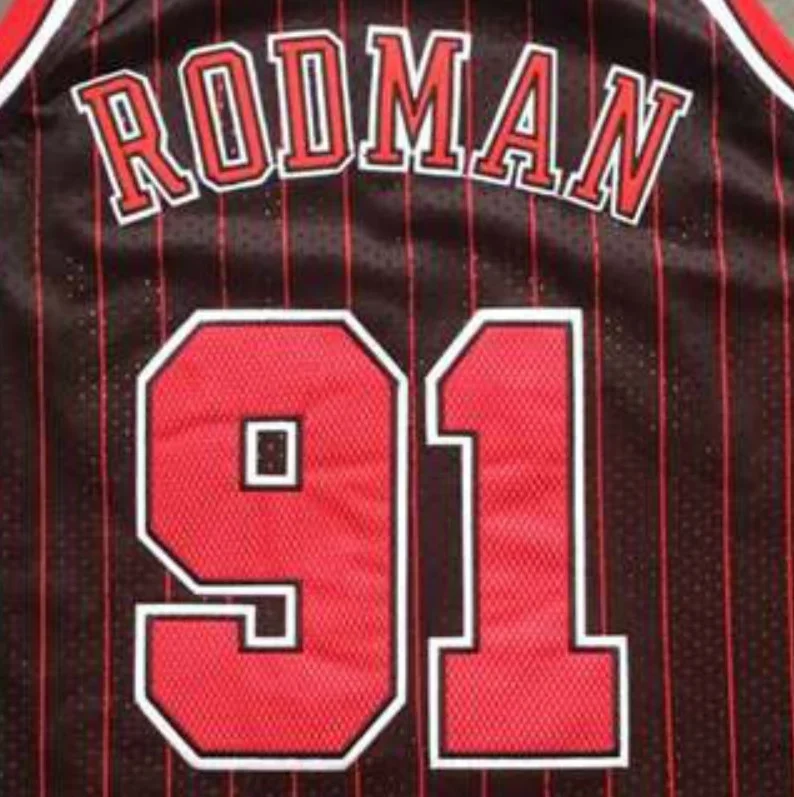 Source Dennis Rodman Black Red Stripes Best Quality Stitched