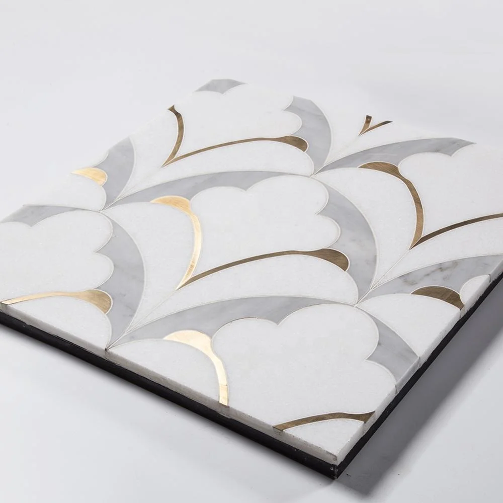 Centurymosaic Waterjet Marble Mosaic Tile Marble Floor and Wall Stone Mixed Brass Waterjet Mosaic Tiles Design Thailand Factory