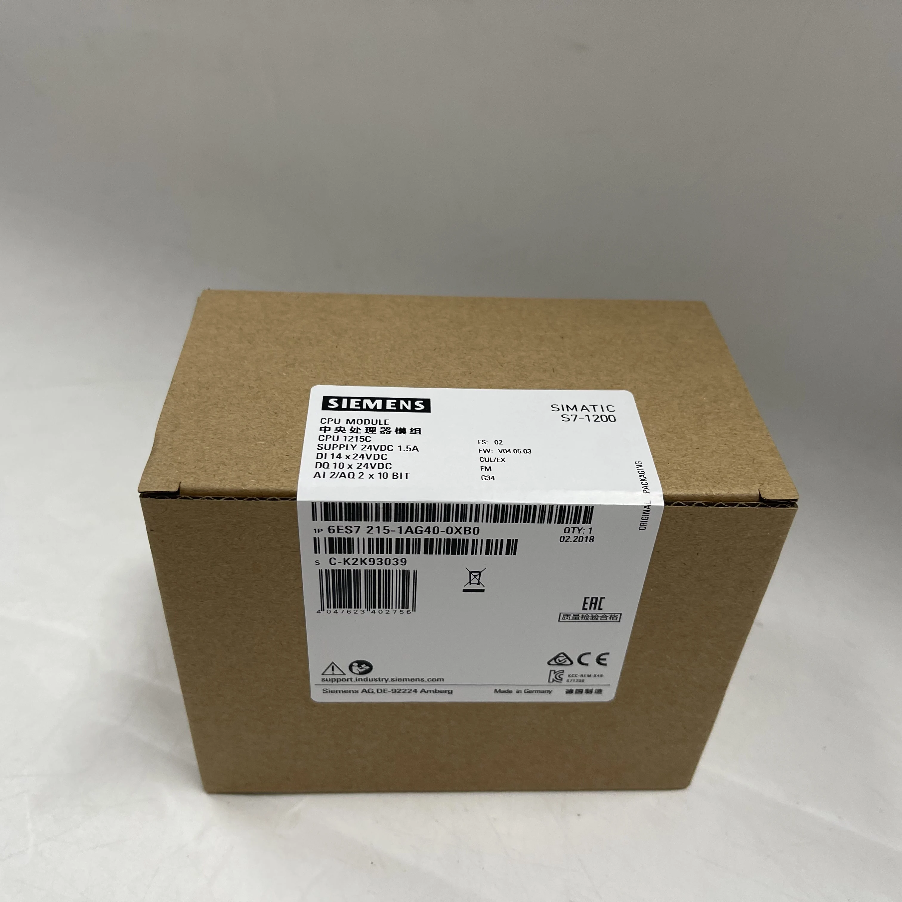 SIEMENS PLC CPU Module (SIMATIC S7-1200) 6ES7215-1AG40-0XB0