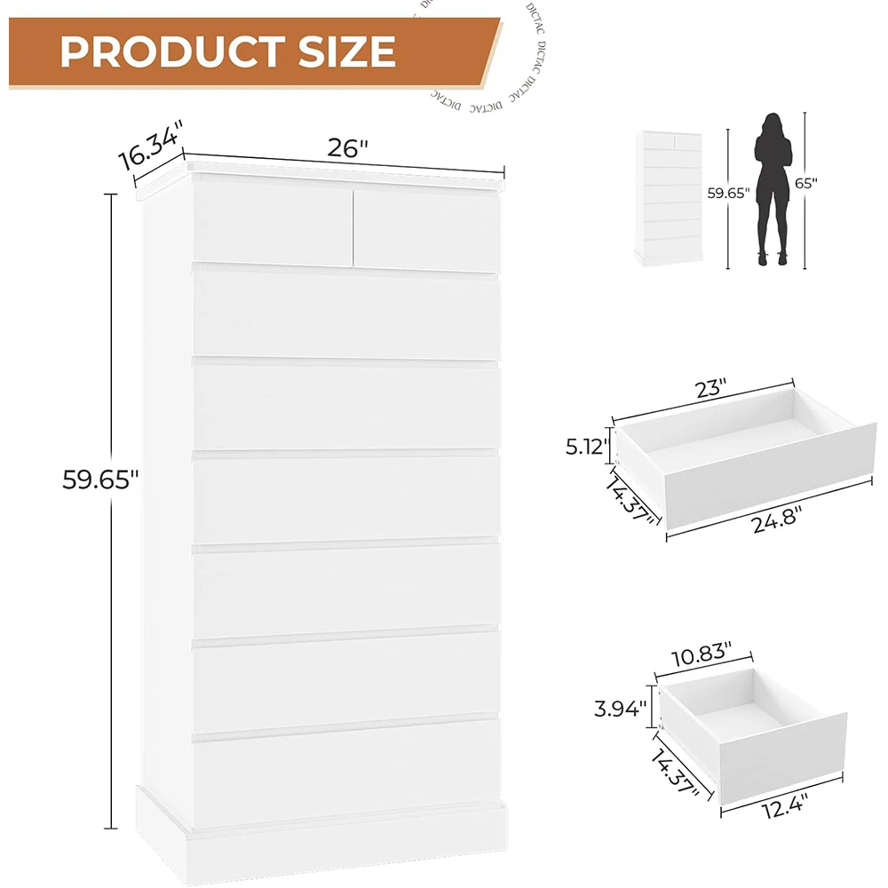 product nu deco white modern wood panel tall dresser 596 8 drawers bedroom chest storage cabinet closet organizer hallway-2