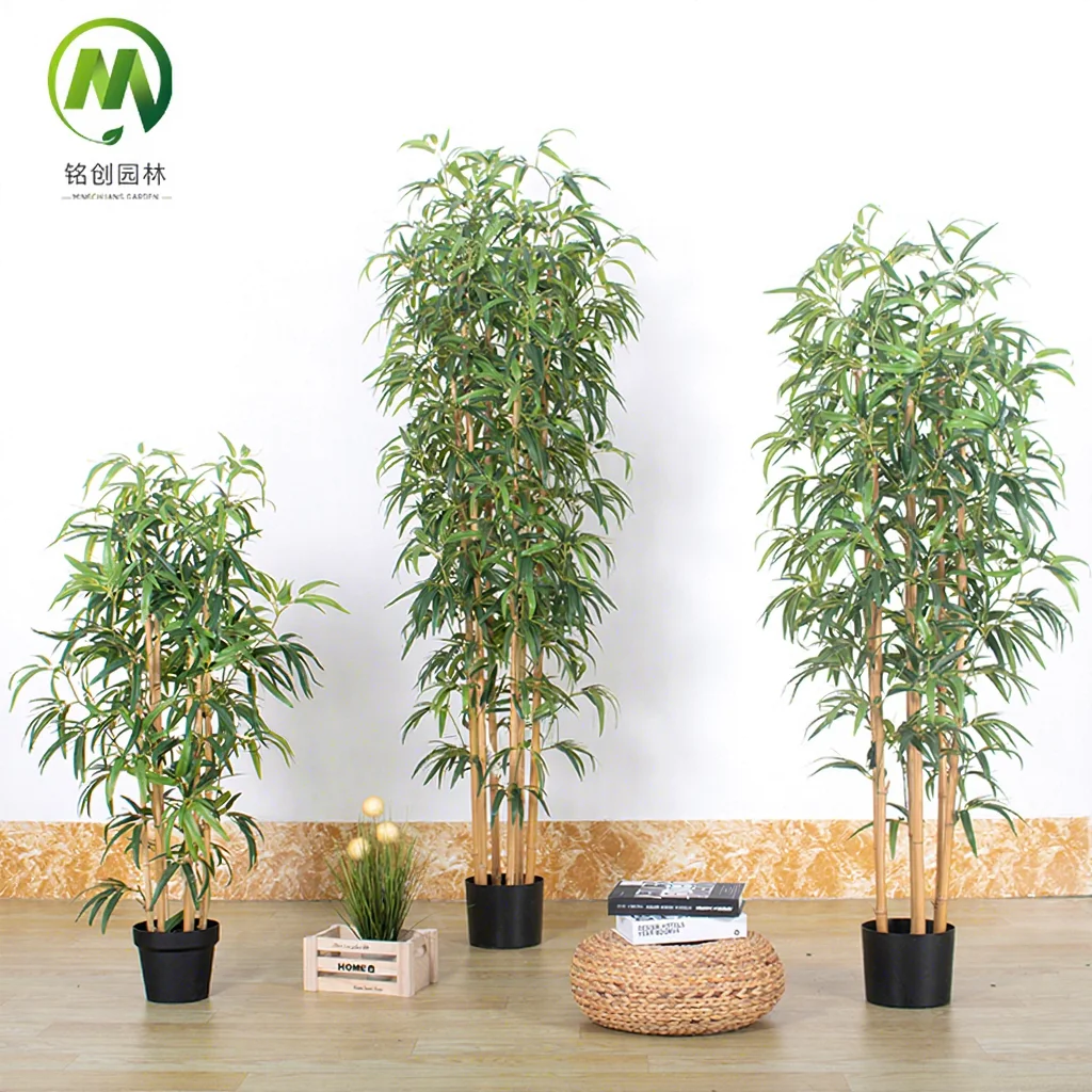 High Quality Indoor/Outdoor Artificial Bamboo Tree Bonsai Realistic Silk  Fence with Plastic Leaves Fake Potted Plant