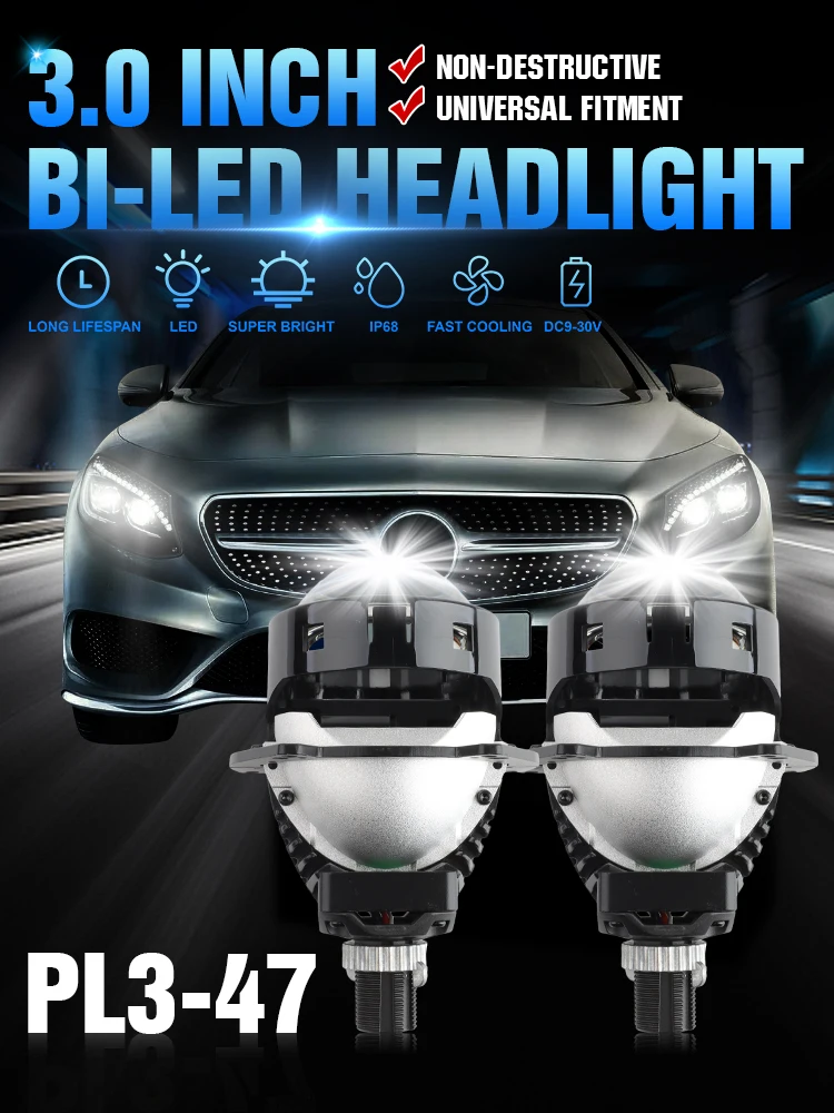 Lossless Install Vehicle LED Headlight Biled 3 Inch Car Projector LED ...
