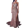 Abito da ballo monospalla in paillettes color oro rosa
